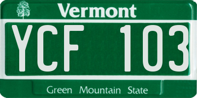 VT license plate YCF103
