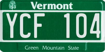 VT license plate YCF104