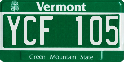 VT license plate YCF105