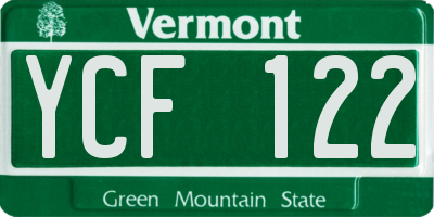 VT license plate YCF122