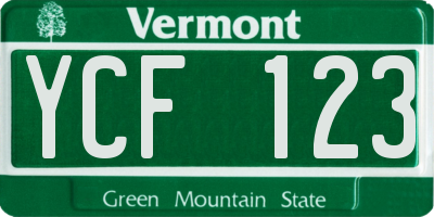 VT license plate YCF123
