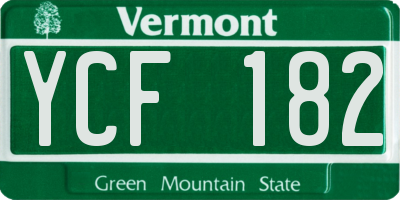VT license plate YCF182
