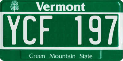 VT license plate YCF197