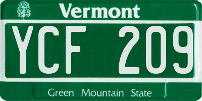 VT license plate YCF209