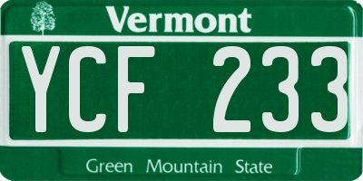 VT license plate YCF233