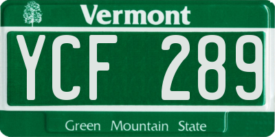 VT license plate YCF289