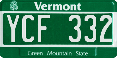 VT license plate YCF332