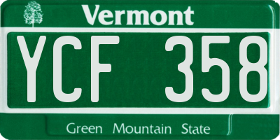 VT license plate YCF358