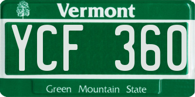 VT license plate YCF360
