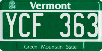 VT license plate YCF363