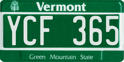 VT license plate YCF365