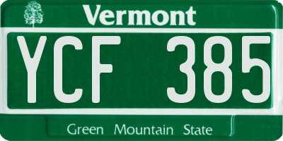 VT license plate YCF385