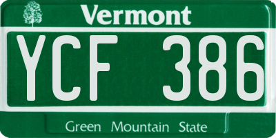 VT license plate YCF386