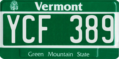 VT license plate YCF389