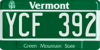 VT license plate YCF392