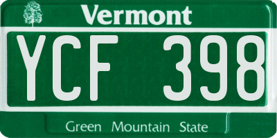 VT license plate YCF398