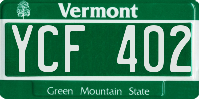 VT license plate YCF402