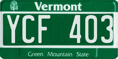 VT license plate YCF403