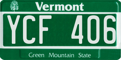 VT license plate YCF406