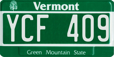 VT license plate YCF409