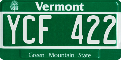 VT license plate YCF422