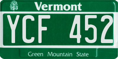 VT license plate YCF452