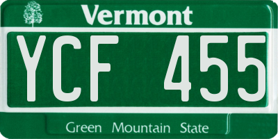 VT license plate YCF455