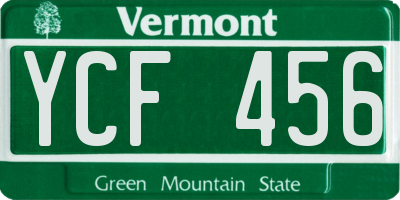 VT license plate YCF456