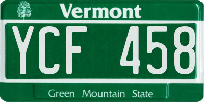 VT license plate YCF458