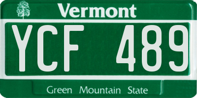 VT license plate YCF489