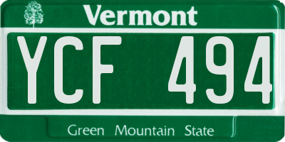 VT license plate YCF494