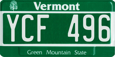 VT license plate YCF496