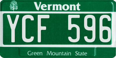 VT license plate YCF596