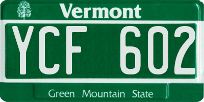 VT license plate YCF602