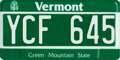 VT license plate YCF645