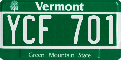 VT license plate YCF701