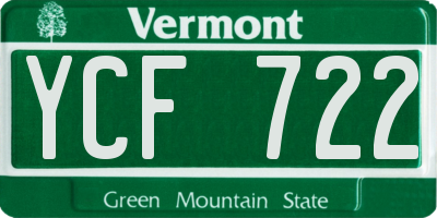 VT license plate YCF722
