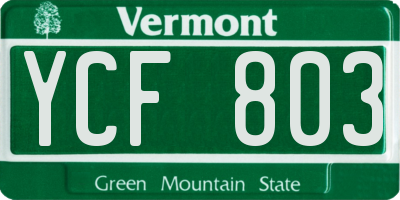 VT license plate YCF803