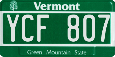 VT license plate YCF807