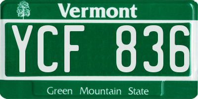 VT license plate YCF836