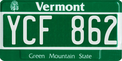 VT license plate YCF862