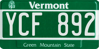 VT license plate YCF892