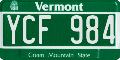 VT license plate YCF984
