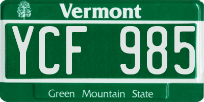 VT license plate YCF985