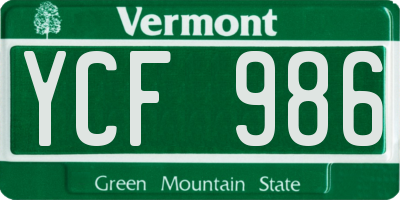 VT license plate YCF986