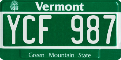 VT license plate YCF987