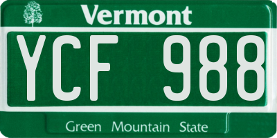 VT license plate YCF988