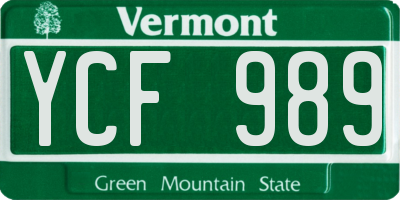 VT license plate YCF989