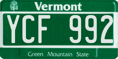VT license plate YCF992