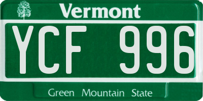 VT license plate YCF996
